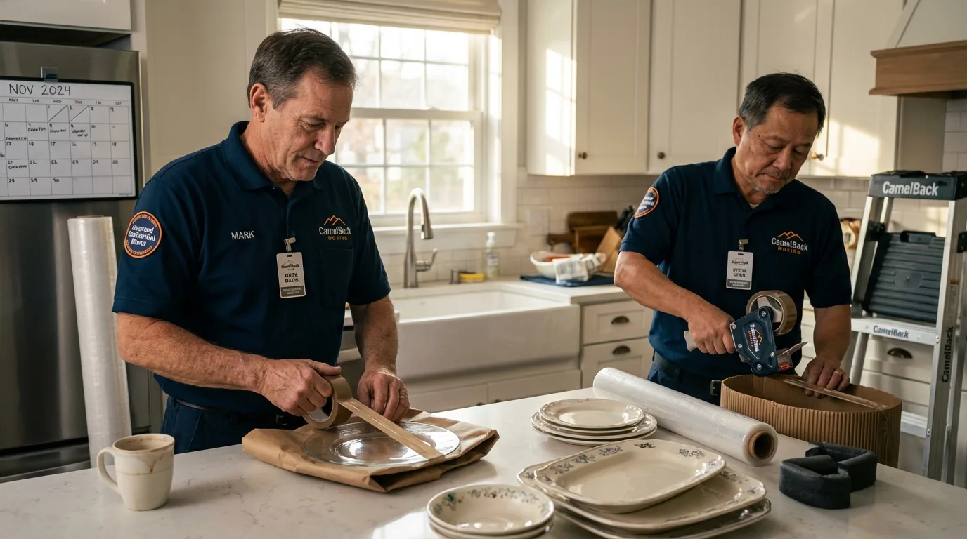 Professional crew packing kitchen dishware in Yarmouth Port, MA